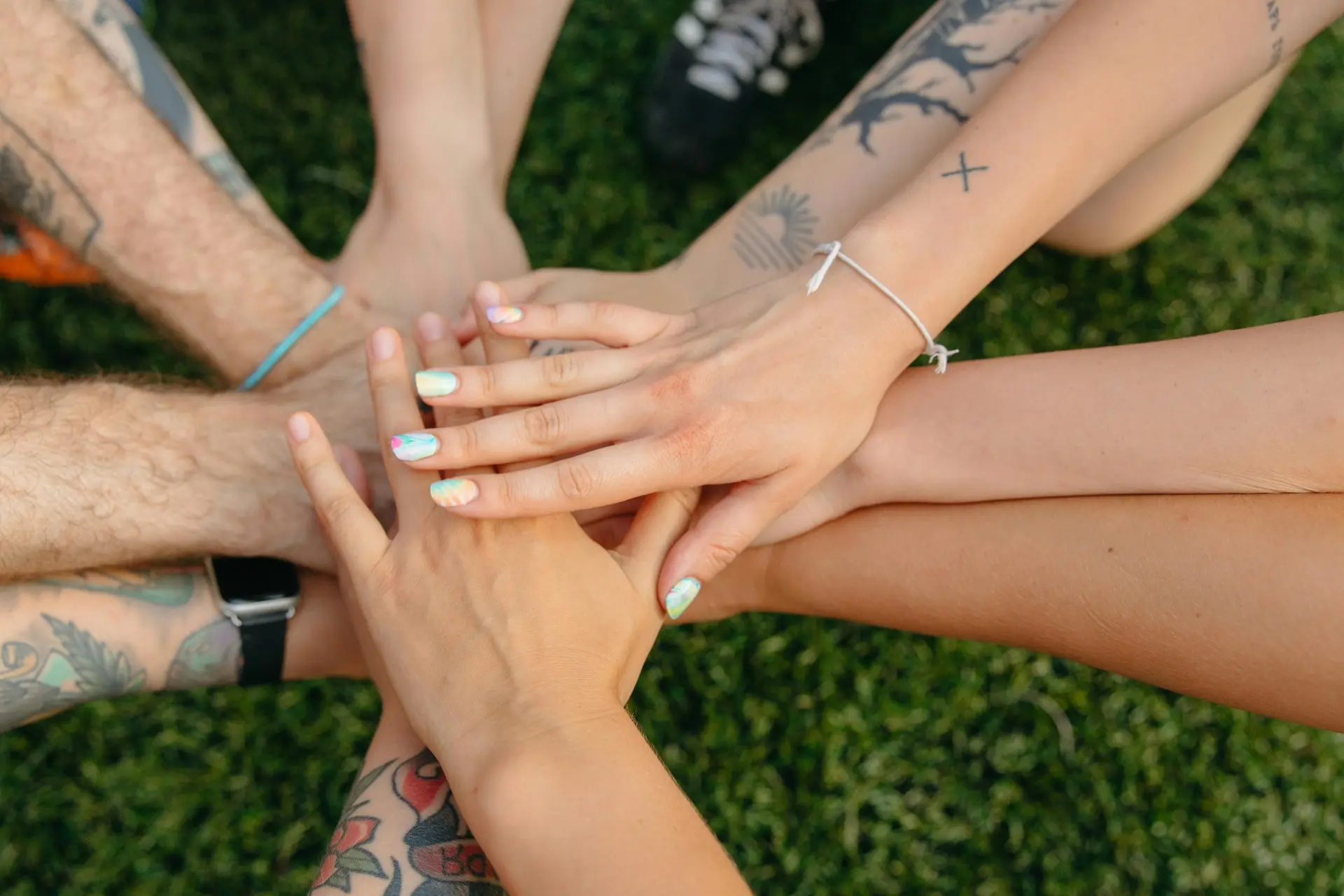 Holding hands, students and trust for teamwork outdoor