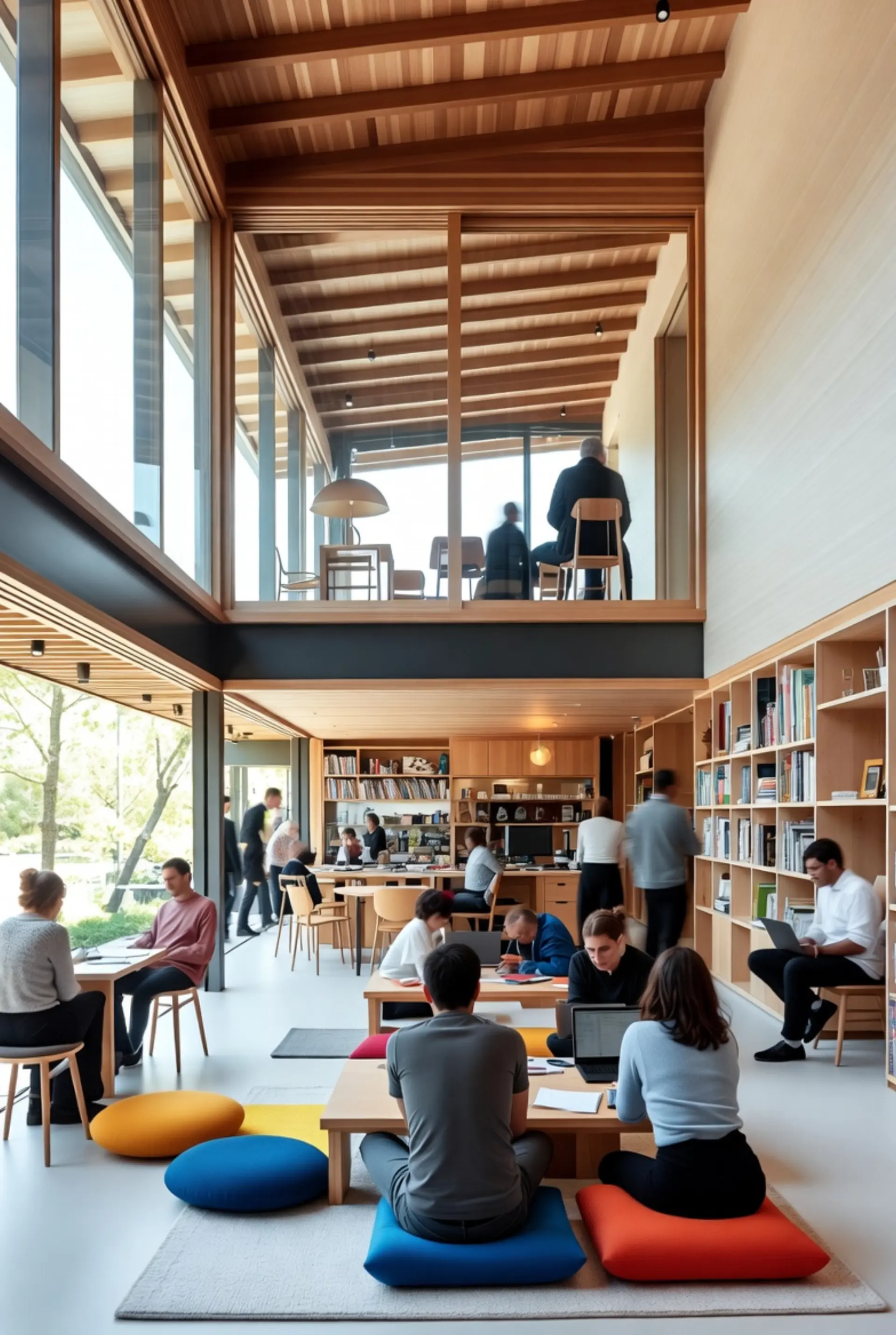 Community space with people working and connecting together